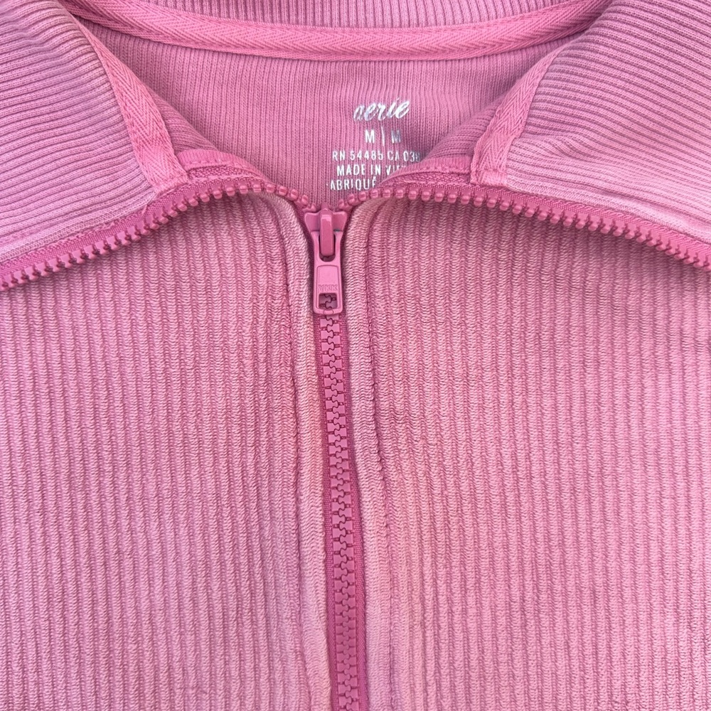 Aerie Ribbed Quarter-Zip Pullover in Pink - Picture 2 of 2